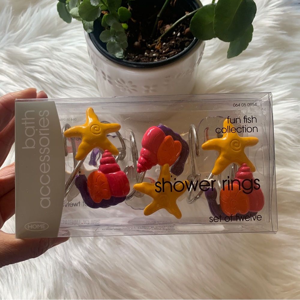 NWT Set of 12 Fun Fish Shower Curtain Rings Hooks Nautical Seashell Starfish